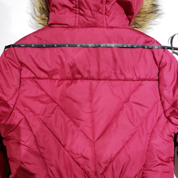 Girls Maralyn & Me Puffer Coat Size X-Small Pink Hood Faux Fur Trim - Picture 9 of 13